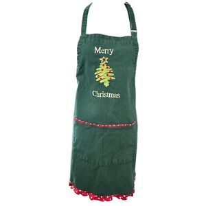 Vintage‎ Canvas Christmas Tree Apron Green With Pockets Adjustable Neck Straps